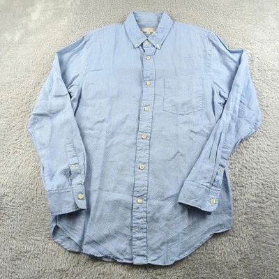 Club Monaco Shirt Mens M Blue Dot Slim Fit 100% Linen Summer Beachy Button Down - Image 1 of 4