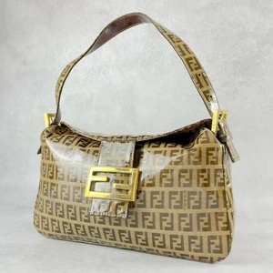 Auténtico bolso baguette FENDI Zucchino de lona Mamma esmalte marrón dorado 296 - Imagen 1 de 24