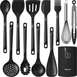 Silicone Cooking Utensils Set Heat Resistant Spatula Spoon Whisk Tongs - Picture 1 of 12