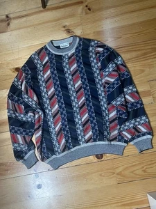 Vtg Carlo Colucci Textured Knit Sweater M L | Geometric Coogi-Style Jumper 90s - Picture 1 of 7