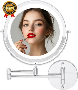 Specchio Trucco da Parete Illuminato 9" con Ingrandimento 1X/10X, Senza Fili Doppia S - Foto 1 di 11