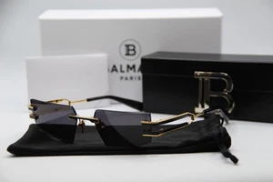 NEW BALMAIN PARIS FIXE BPS-123A-54 GOLD BLACK AUTHENTIC SUNGLASSES 54-19 - Picture 1 of 8