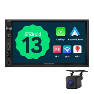 Double 2DIN 7" Multimedia Android 13 CarPlay Car Stereo Radio GPS Navi Head Unit - Picture 1 of 22