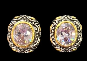orecchino lavanda cuscino swarovski zirconi argento oro giallo 18kt dorso omega nuovo - Foto 1 di 1