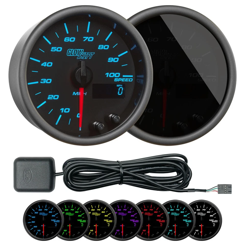 GlowShift Tinted 7 Color 100 MPH In-Dash GPS Speedometer Gauge Kit 85mm 3-3/8" - Image 1 of 4