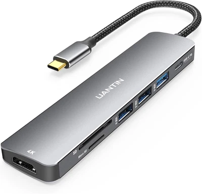 USB C Hub 7 in 1 Multiport Adapter with 4K HDMI Dongle, 100W PD, SD/TF Card Read - Image 1 of 4
