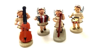 4 Vintage Erzgebirge KW VEB Margerite Engel Kapelle Musiker Germany Holz 2 1/4" - Bild 1 von 14