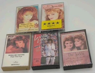 Lot /5  VTG Cassettes Country New: Reba & Wynonna Used: Loretta lynn Judds Reba - Image 1 of 4