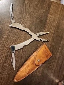  Vintage ABC Solingen Germany Fisherman's Multi-Tool w/The Leather Sheath - Picture 1 of 14