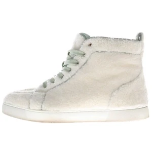 CHRISTIAN LOUBOUTIN RANTUS ORLATO FLAT BOA FLEECE HIGH TOP SNEAKERS WHITE Used 0 - Picture 1 of 7