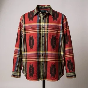 Polo Ralph Lauren Aztec Travis Scott Long Sleeve Shirt Red 100% Cotton Large - Picture 1 of 4