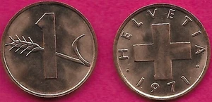 SCHWEIZ 1 RAPPEN 1971 UNC WEIZENSTACHEL MIT EINEM BLATT,SCHWEIZERKREUZ,VORDERSEITE,S - Bild 1 von 1