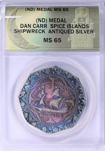 Spice Islands Shipwreck Dan Carr Silver Medal ANACS MS-65 Toned Mintage 1,056 - Picture 1 of 4