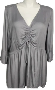 Torrid Tunika Top Damen Größe 1 grau gerafft vorne Schößchen Boho fließend Viskose Bluse - Bild 1 von 10