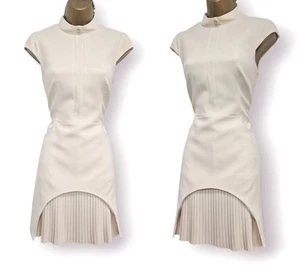 Karen Millen BNWT Cream High Neck Military Pleated A-Line Dress UK 12 - Picture 1 of 12