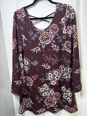 CHARLOTTE RUSSE 女式长袖内衬碎花连衣裙 - 勃艮第色,小号 — 第 1/4 张图片