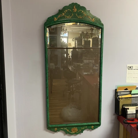 VTG 1950s Italian Chinoiserie Hand Painted Wood Faux Malachite & Gold 57" Mirror Cover