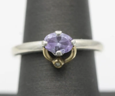 Pandora Sterling Silver & 14k Orbit Ring with Lavender CZ 190833LCZ Size 8 - Image 1 of 4