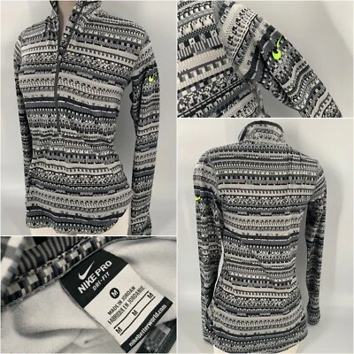 Nike Pro Running Pullover M Women Gray Stripe 1/2 Zip Poly Spandex YGI K2-286 - Image 1 of 4