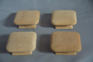 NICE SET 4 VINTAGE OAK HARDWOOD  2" SQUARE DRESSER DRAWER KNOBS UNUSED (V4) - Picture 1 of 6