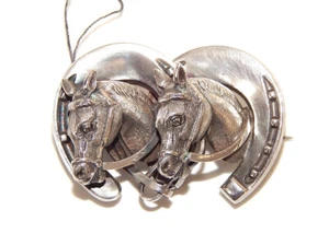 Antique Silver Double Horse Stock Brooch 4.4cm VERY RARE - Picture 1 of 3