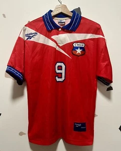VINTAGE 90s REEBOK CHILE SIZE S SOCCOR JERSEY WITH COLLAR IVAN ZAMORANO #9 - Picture 1 of 6