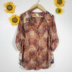 Anthropologie Fig & Flower Snakeskin Floral Button Blouse Plus Size 1X Women’s - Picture 1 of 9