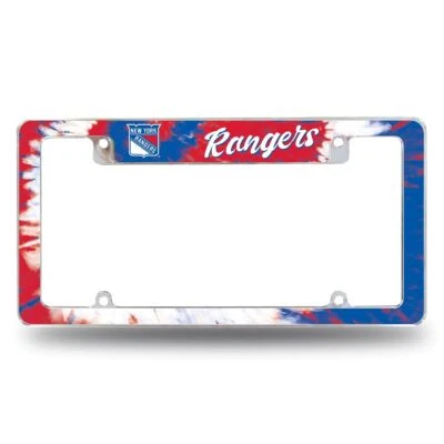 New York Rangers Chrome Metal License Plate Frame with Bold Tie Dye Design - Image 1 of 4