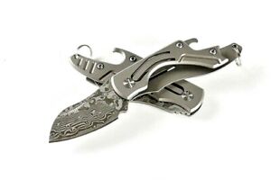 Sheepsfoot Knife Folding Pocket Hunting Survival Damascus Steel Titanium Handle