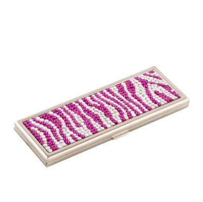 Judith LEIBER Mirror Slim Pocket White Pink Fuschia ZEBRA Stripes Silver - Image 1 of 4