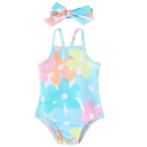 Costume da bagno bambino taglia 2/3 colorato floreale set costume da bagno e fascia nuovo - Foto 1 di 5