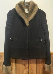 URCHIN Woman’s Corduroy /lambs wool Coat Small Dark Brown With Faux Fur Lining - Picture 1 of 7