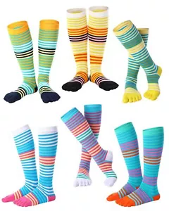 6 Pairs Rainbow Toe Socks Women Cotton Knee High Toe Sock Toe Separated Strip... - Picture 1 of 6