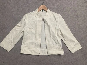 CYNTHIA STEFFE Ivory White Jacket size 2 LINEN COTTON Zipper Blazer *Flaw - Picture 1 of 10