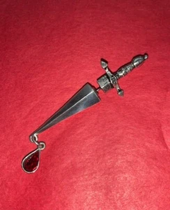 Gothic Sword w/ Blood Drop Austrian Crystal Earring Alchemy "Cesare Veto" Pewter - Picture 1 of 8