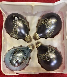 4 Vtg Christmas by Krebs Blue Purple Ombré Teardrop Flower Glass Ornaments (b) - Picture 1 of 5