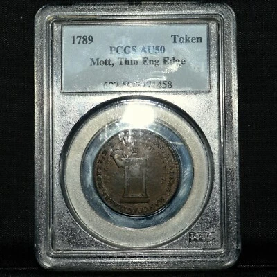 FICHA MOTT 1C 1789 ✪ PCGS AU-50 ✪ BORDE DELGADO GRABADO CASI SIN CIRCULAR ENG ◢DE CONFIANZA◣ Foto 1 de 4