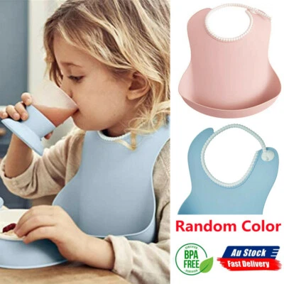 Toddler Baby Kid Feeding Bib Smock Waterproof Soft Silicone Apron Pouch Washable - image 1 of 4