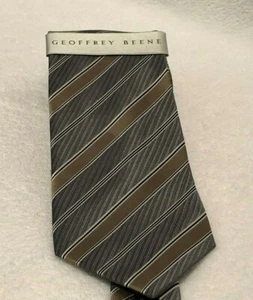 Men Geoffrey Beene Silk Necktie Gray Beige White Black Stain Resistant NWT - Picture 1 of 4