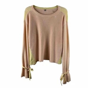 Margaret O'Leary Sweater Pull On Pink Yellow Cropped Flared Long Sleeve Ties S - Picture 1 of 11