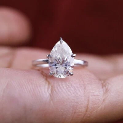 Diamond Engagement Ring 14k White Gold Pear Cut 1 Carat IGI GIA Lab Created - Image 1 of 4