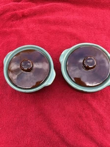 Pair Of Pottery Country Fare Lug Handle Lid casserole soup bowl Rare Antique - Picture 1 of 21