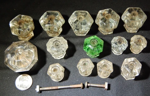14 Various Antique Vtg Crystal Glass Cabinet Dresser Knob Hardware Restoration Cover