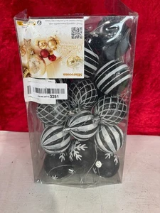 Christmas Baubles, Black & White Shatterproof Xmas Baubles  Decor - Picture 1 of 7