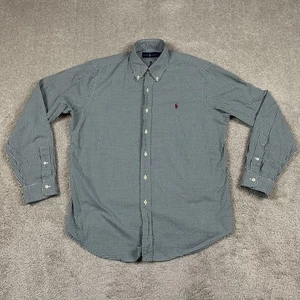 Ralph Lauren Shirt Mens Large Green White Gingham Button Down Long Sleeve Pony - Picture 1 of 10