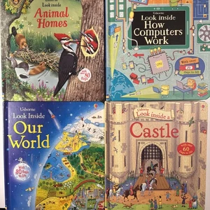 Usborne Books Look Inside Animal Homes, How Computers Work, Our World, Castle - Picture 1 of 20