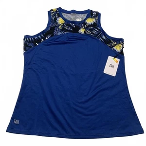 TAIL Women's Sz M Debbie Blue Jungle Sleeveless Floral Top Stretch - Picture 1 of 12