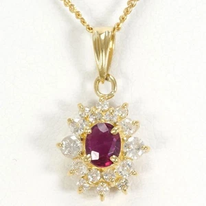 18K Yellow gold Necklace Ruby 0.25 Diamond 2.9g 41cm Free shipping Used - Picture 1 of 5