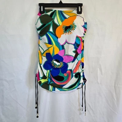 La Blanca Sun Catcher White Floral Cinch Side Bandeau Tankini Top M/8 36 B/C - Image 1 of 4