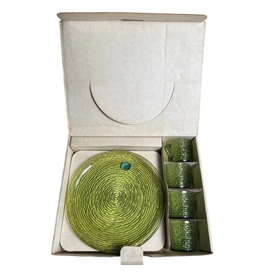 Vintage Anchor Hocking Soreno Avocado Grün Glas Snack Set 4 Teller 4 Tassen Cool - Bild 1 von 4